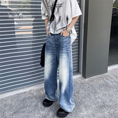 美式高街复古小众设计牛仔裤男痞帅百搭直筒宽松长裤子N80611-p52，男装牛仔裤，星座1008