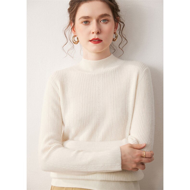 2025年秋季常规款长袖套头舒适时尚百搭通勤半高领，女装针织衫/毛衣，宛咚羊绒