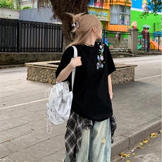 万针全刺绣解构设计260克重磅双纱纯棉高品质美式高街短袖T恤特39，男装T恤，电商A486
