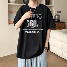 新款夏季男装纯棉短袖T恤落肩款英文字母印花时尚休闲上衣，男装T恤，星座1013