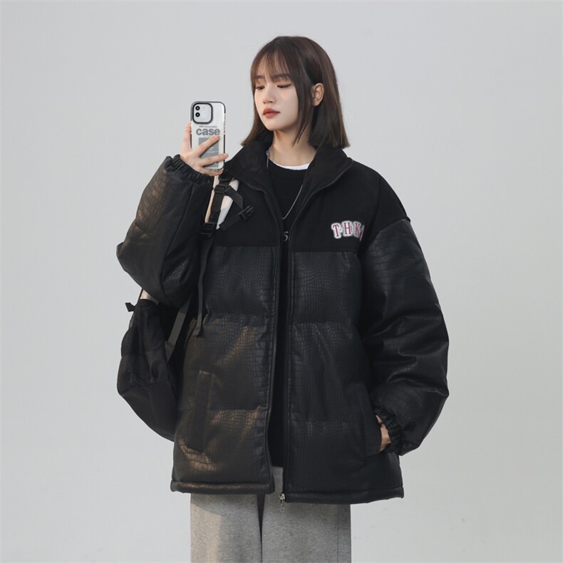 中性款PU皮棉衣棉服鳄鱼纹拼接面包服立领棉袄皮衣外套1612-P85,男装皮衣,星座207