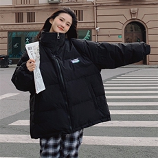 蓝色羽绒服女中长款立领时尚洋气小个子白鸭绒冬装外套，女装羽绒服，梦懿尔