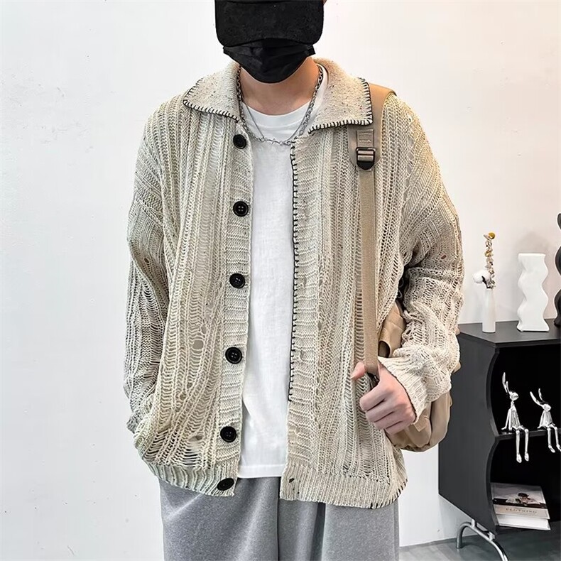 秋冬慵懒复古高级感镂空毛衣开衫百搭简约文艺男女外套MY856,男装针织衫/毛衣,星座1116A-1（原606A）