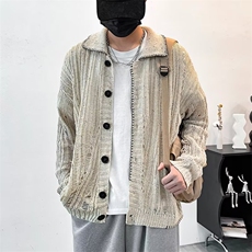 秋冬慵懒复古高级感镂空毛衣开衫百搭简约文艺男女外套MY856，男装针织衫/毛衣，星座1116A-1（原606A）