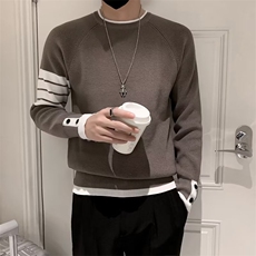 圆领三杠条纹毛衣男韩版修身长袖休闲打底针织衫S550P50，男装针织衫/毛衣，星座1116-2