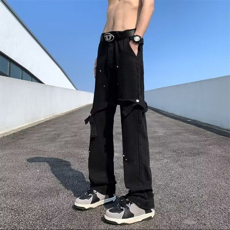 DN121-P48高街排扣工装裤男春夏季直筒微喇裤美式街头潮牌休闲裤,男装牛仔裤,星座603-2