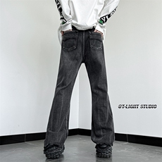 B221美式ins高街暗黑重工艺宽松微喇牛仔裤LK23128-P60控78，男装牛仔裤，电商B221