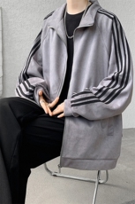 8XL-M春季大码外套男重磅条纹麂皮绒棒球服立领夹克衫JK004P75，男装夹克，电商B312