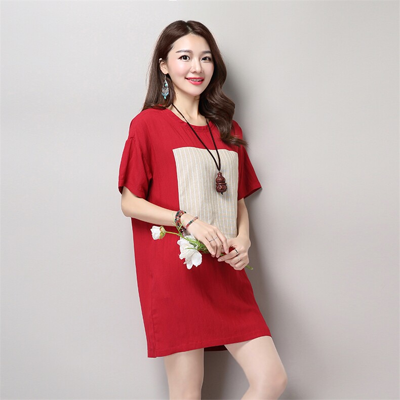 贴布绣花短裙短袖2021年夏季H型套头圆领通勤T恤，女装T恤，独衣靓