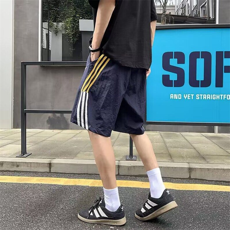 三条杠速干短裤男夏季薄款美式篮球裤中裤大码宽松五分沙滩裤,男装牛仔裤,星座601-1