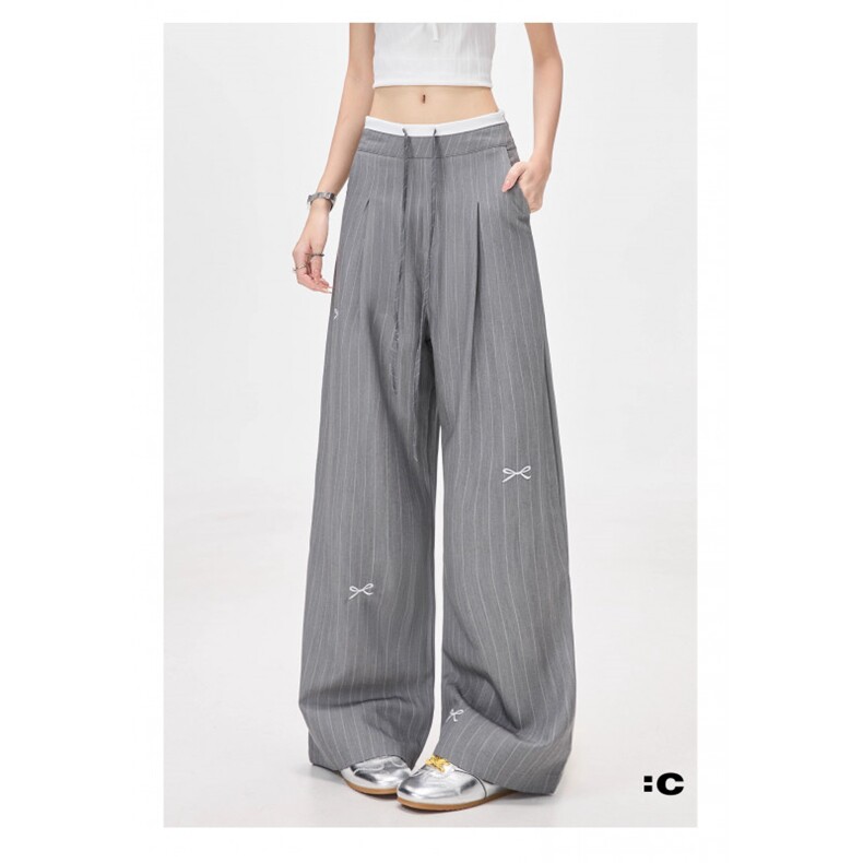AK1887-P45美式条纹蝴蝶结西装裤高腰宽松阔腿休闲裤，女装休闲裤，星座617A-2