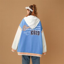 中性风毛呢慵懒风连帽棒球服简约印花夹克外套G108P75控98---，男装夹克，A247A