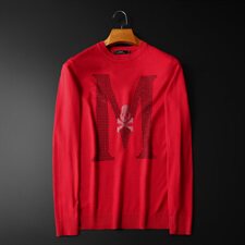 2021秋冬新款男士毛衣圆领烫钻羊毛衫6842P90（大货款）M-5XL红，男装针织衫/毛衣，钱塘6066（原711）