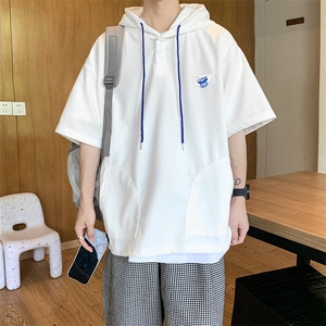 新款宽松百搭纯色上衣夏季连帽短袖韩版潮流短袖卫衣 T1067-P38图片