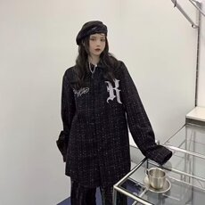 潮高街刺绣小香风格子ins长袖衬衫男女街头痞帅外套潮JK12/P52，男装衬衫，星座506