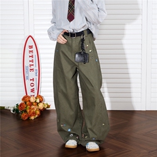 美式绣花弯刀工装裤潮秋季宽松复古拼接阔腿休闲长裤子MKF135P55，男装工装外套，星座1013-5