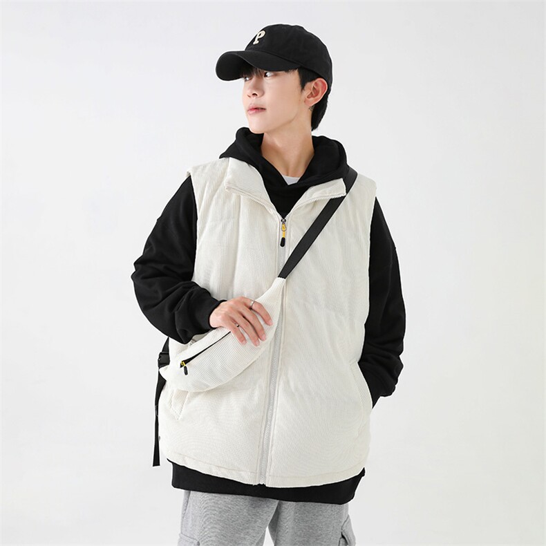 冬季灯芯绒棉马甲男复古加厚立领棉服情侣外套配挎包8516-P70,男装棉衣,电商B306