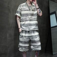 2026春季新款风男装新中式盘扣休闲套装短袖+短裤A96-P85，男装牛仔裤，电商B277(原6028)