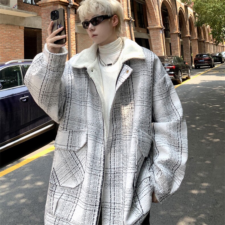 潮牌羊羔毛外套男冬季加绒加厚保暖棉服初高中青少年宽松潮流棉衣，男装棉衣，电商A157