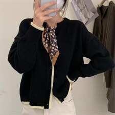 388拼色丝巾毛衣开衫，女装针织衫/毛衣，Lucky Lee