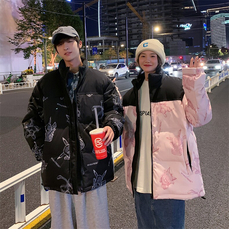 卡通印花小怪兽皮卡丘情侣学生短款轻薄拼色得物羽绒服男，男装羽绒服，星座301D-5(原星座1415）