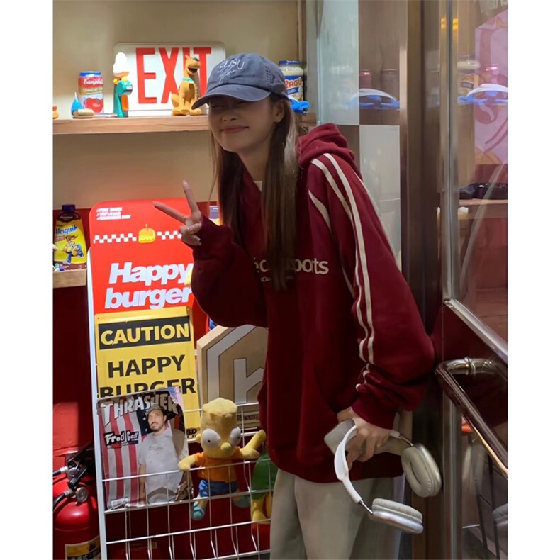 抖音得物品质美式高街宽松结构拼接撞色连帽印花卫衣外套W13301,女装短外套,电商A443