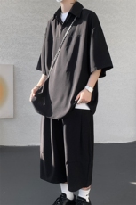 TZ778-特P55控98夏季冰丝七分裤短袖衬衫大码T恤套装，男装牛仔裤，电商A059