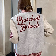 新款复古毛巾绣撞色棒球服外套男女2026秋冬美式潮牌宽松情侣夹克，男装夹克，星座506A