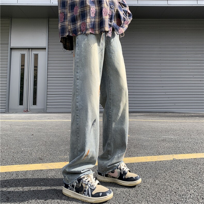 泼墨毛边高街潮流痞帅直筒宽松百搭牛仔裤ZK840-P55,男装牛仔裤,星座313A(原308A-2)