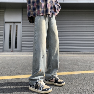 泼墨毛边高街潮流痞帅直筒宽松百搭牛仔裤ZK840-P55图片