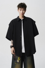 8XL-M假两件垂感冰丝短袖衬衫大码夏季凉感小众设计衬衣DC5003P55，男装衬衫，电商B238