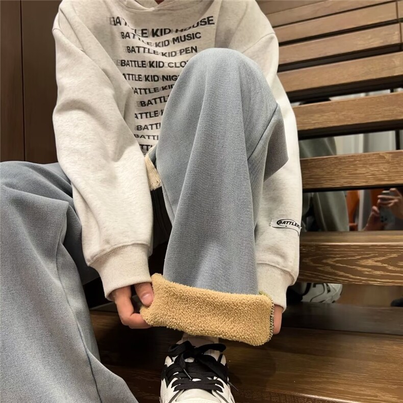 阔腿黄泥牛仔裤男冬季加绒加厚美式直筒宽松潮牌休闲裤子男款长裤,男装休闲裤,星座1013