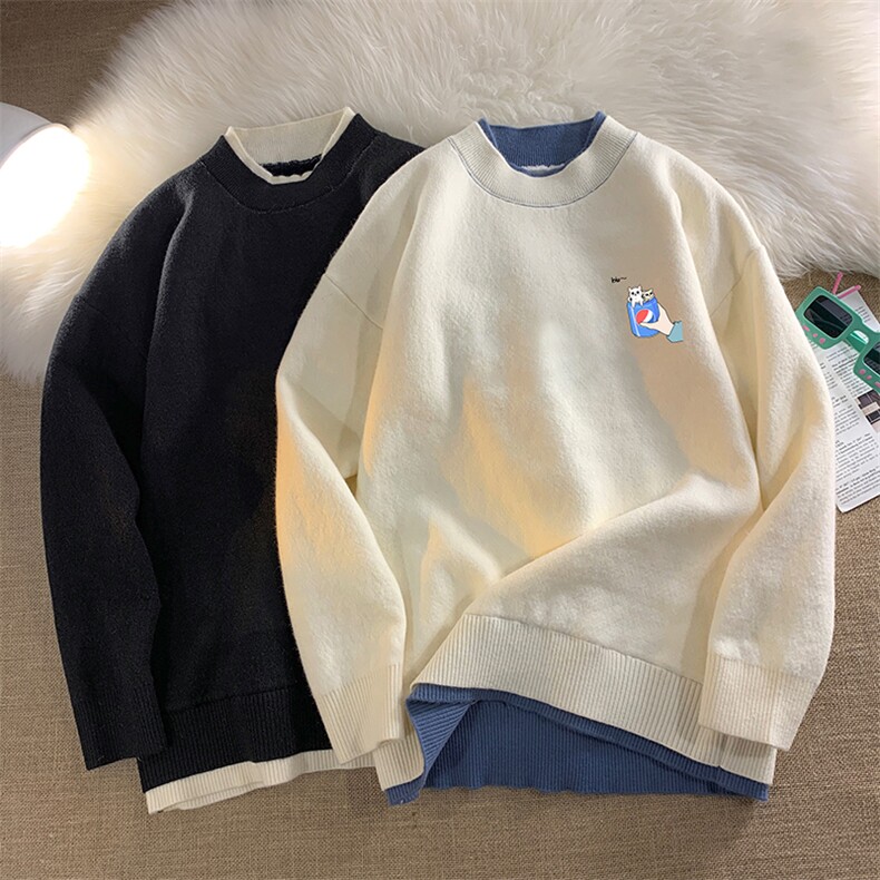 控78假两件毛衣男大码加绒针织衫男毛线衣M80262-P55加绒P70,男装针织衫/毛衣,电商A040