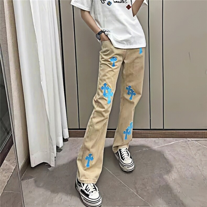 时尚美式休闲痞帅复古拼接痞帅牛仔裤男直筒宽松百搭长裤子潮牌,男装牛仔裤,星座506A