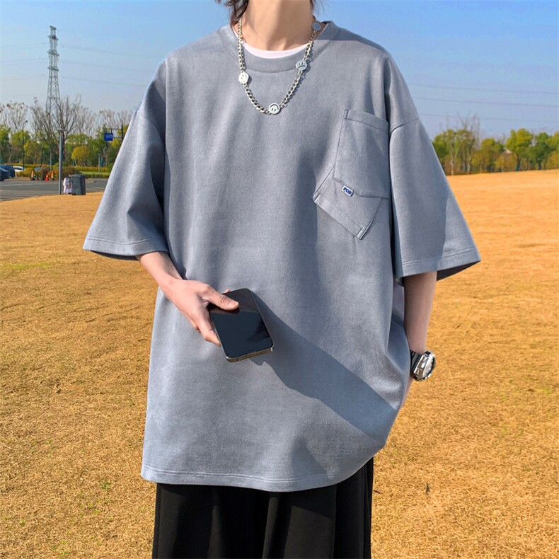 wassuphappy麂皮绒短袖t恤男夏季薄款重磅五分袖宽松休闲半截袖,男装T恤,星座109-1