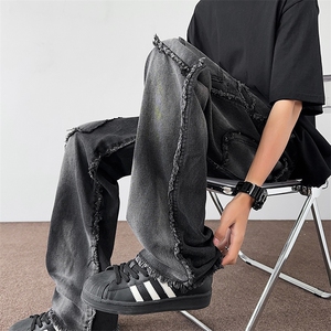 美式牛仔休闲裤男设计感ins潮高街垂感宽松直筒裤子N619-P50图片