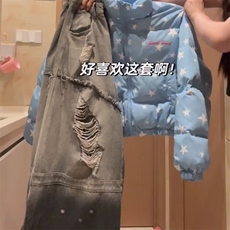 1506-1/M78051/P82女生星星满印立领短款蓝色棉服，男装棉衣，星座1506-1