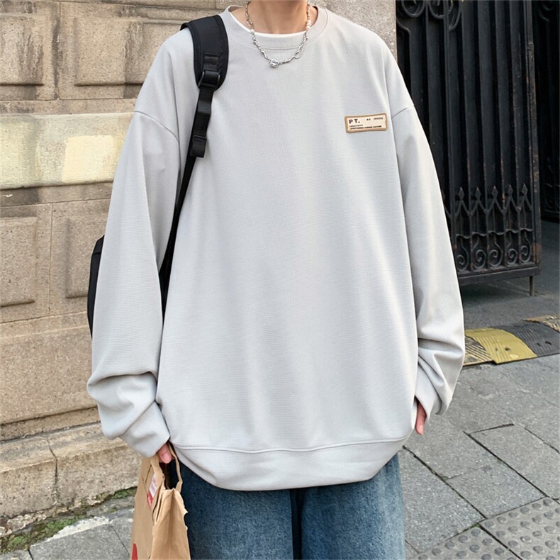 W9017/P35春装新款现货中性风弹弹华夫格T恤卫衣男宽松大码外套，男装T恤，电商A141