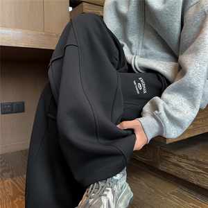 X416B-1-KL3166-特P48限88重磅美式立体裁剪设计感拼接阔腿休闲裤图片