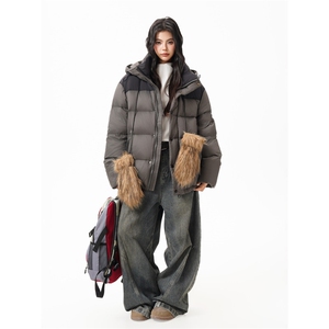 90%绒新标有报告连帽撞色韩版宽松羽绒服外套Y990/370 现货图片