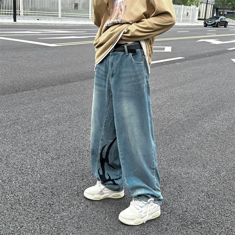 潮美式街头水洗刺绣牛仔裤男小众设计宽松直筒长裤N07168-P55,男装牛仔裤,星座308B-1