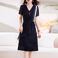 时尚潮流2023新款夏季女装荷叶边短袖夏季中长款显瘦连衣裙，女装连衣裙，施恩睿棋