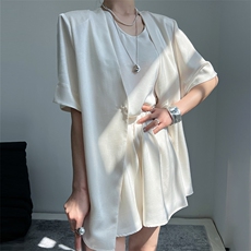 2025年夏季西装领一粒扣短袖修身型，女装西装，蒙绒特