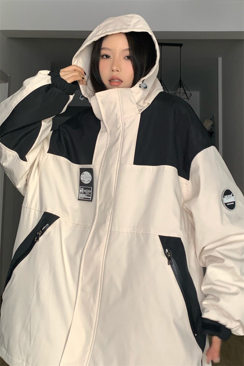 冬款贴标连帽情侣款中性防水防风加绒加厚保暖滑雪服外套M35-P125,男装棉衣,电商A001-1