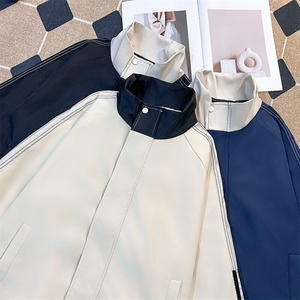 复古三条杠立领棒球服外套男生春秋季潮牌运动宽松夹克WT601图片