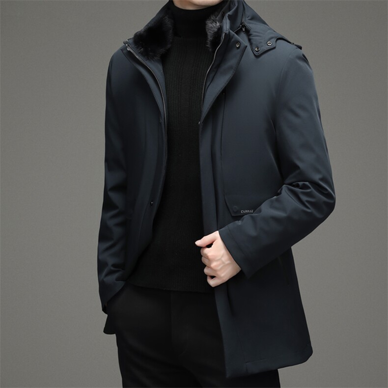 冬季新款男士可脱卸内胆水貂毛领连帽羽绒服中年保暖加厚连帽外套,男装羽绒服,电商B212（原钱塘6029）