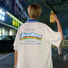 夏季韩版潮流宽松休闲POLO短袖港风翻领五分袖T恤PL6103P35控48，男装T恤，电商A268A