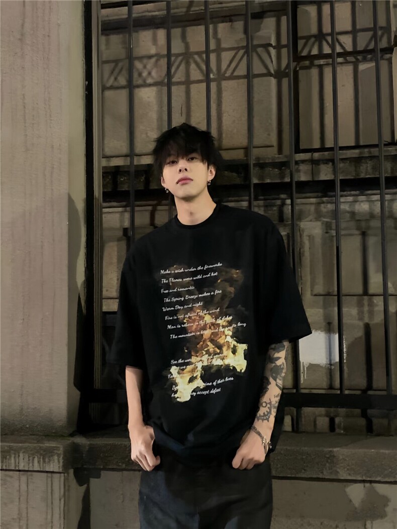 XZ809A/BBBT25/P20/控38重磅印花美式复古圆领T恤,男装T恤,星座809A(原222-1)