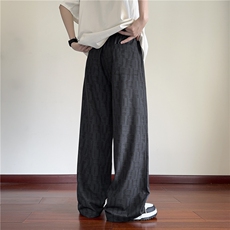 抖音品质夏季新款潮流格子百搭宽松冰丝裤B315-K25661-特P30控58，男装休闲裤，电商B315