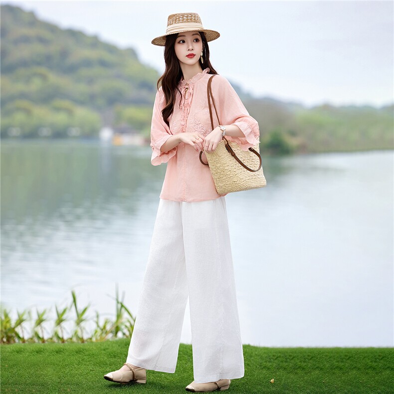 2026年夏装新款麻料两件套套装女,女装套装/套裙,贵人树